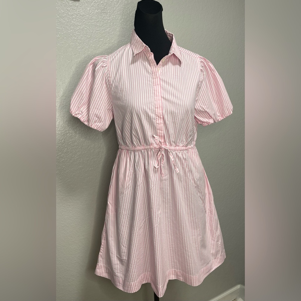 J. Crew Pink Striped Mini Shirt Dress